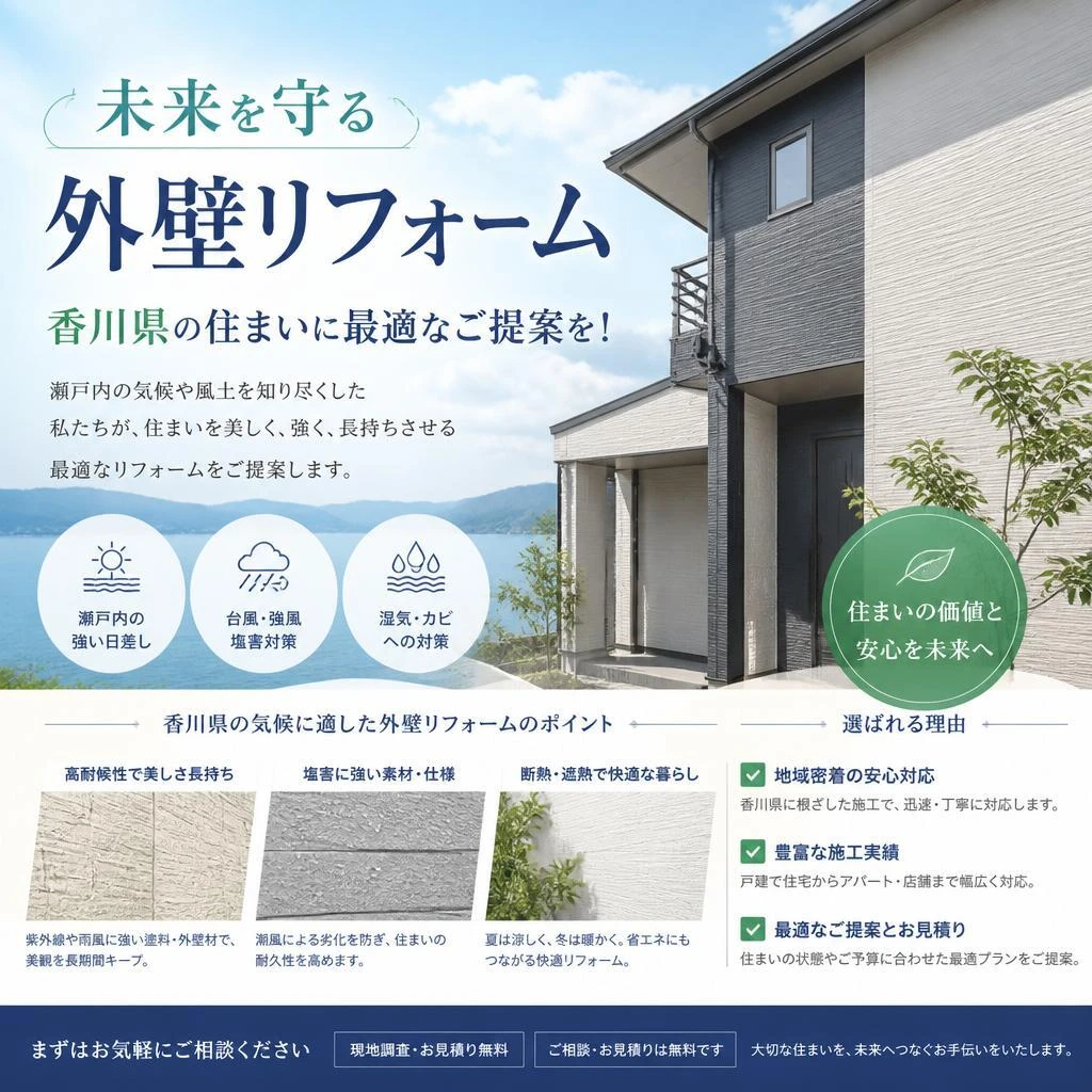 未来を守る外壁リフォーム、香川県の住まいに最適なご提案を！
