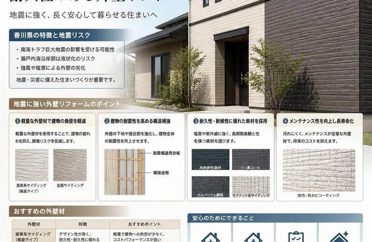 香川県のための地震対策を考えた耐久性のある外壁リフォーム