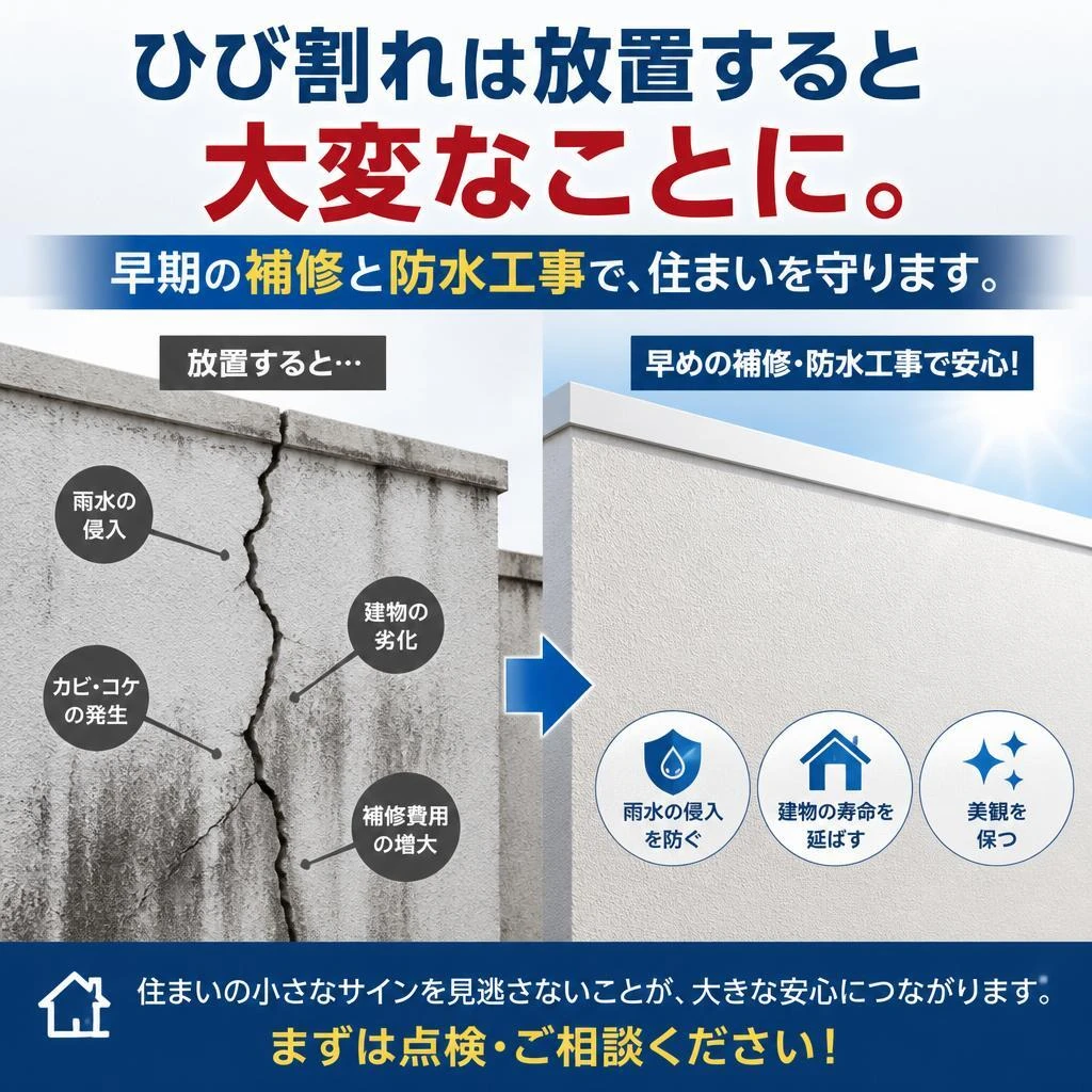 ひび割れ補修と防水工事の必要性