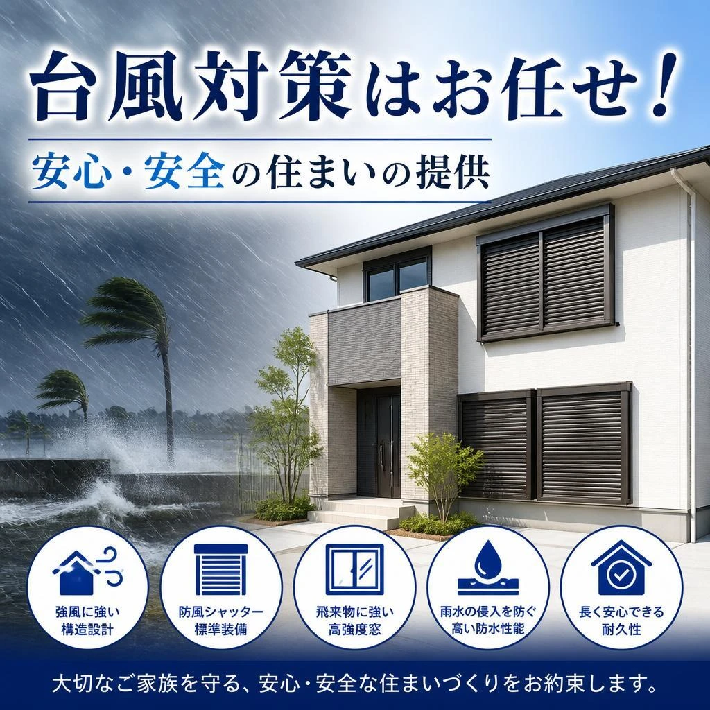 “台風対策はお任せ！安心・安全の住まいの提供”
