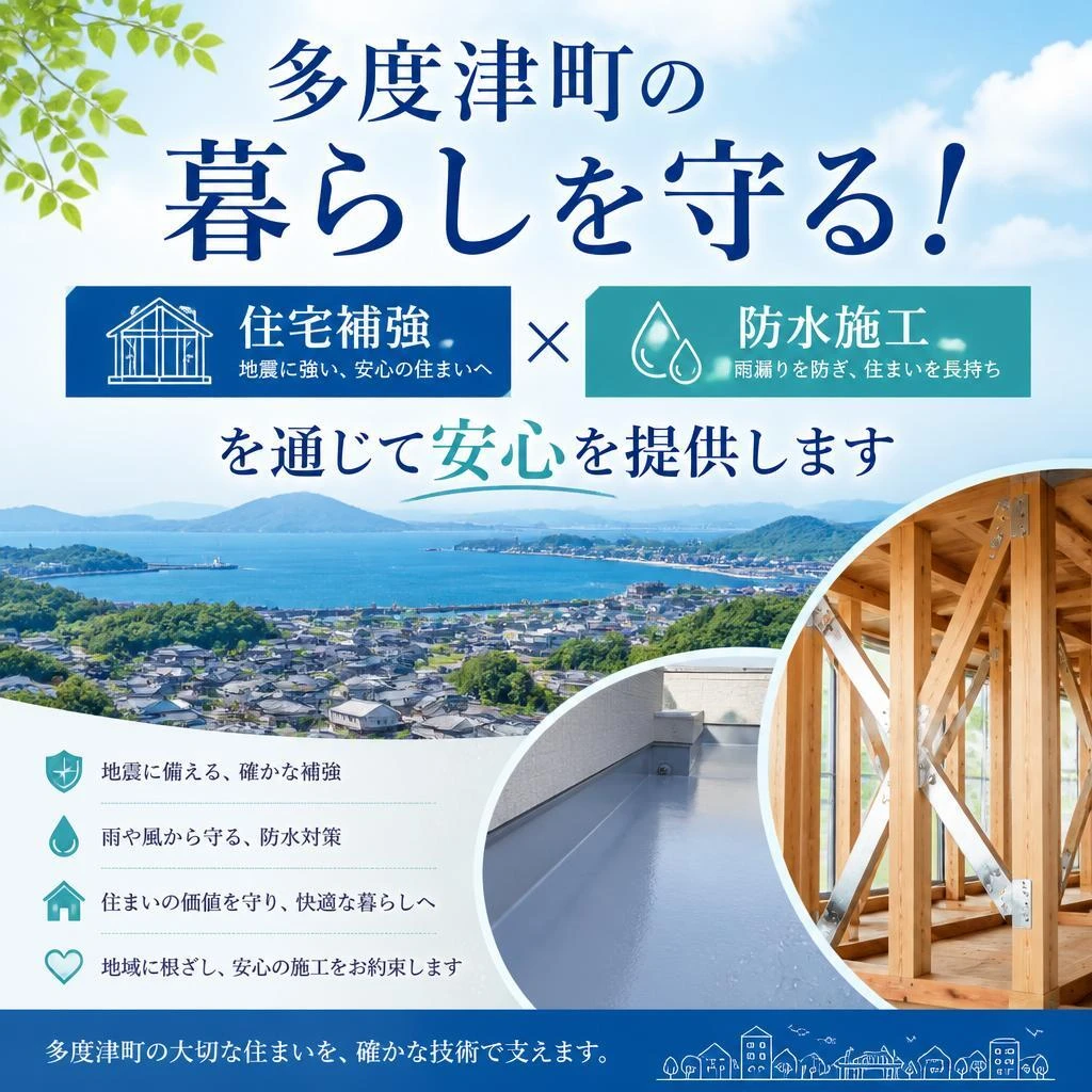 多度津町の暮らしを守る！住宅補強と防水施工を通じて安心を提供します