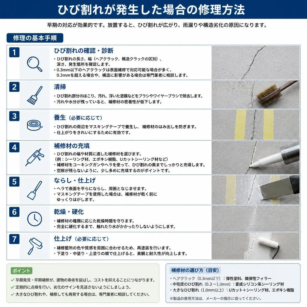 ひび割れ修理方法の手順
