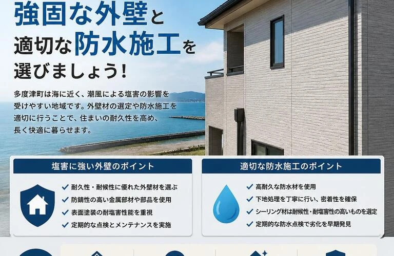 多度津町の家を塩害から守るために、強固な外壁と適切な防水施工を選びましょう！