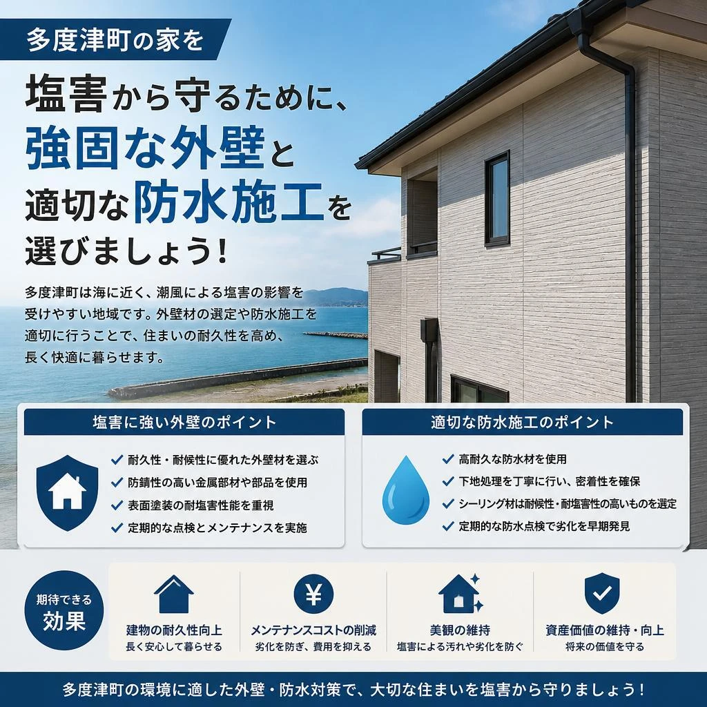 多度津町の家を塩害から守るために、強固な外壁と適切な防水施工を選びましょう！