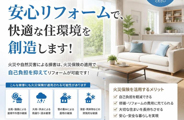 火災保険を活用した安心リフォームで、快適な住環境を創造します！