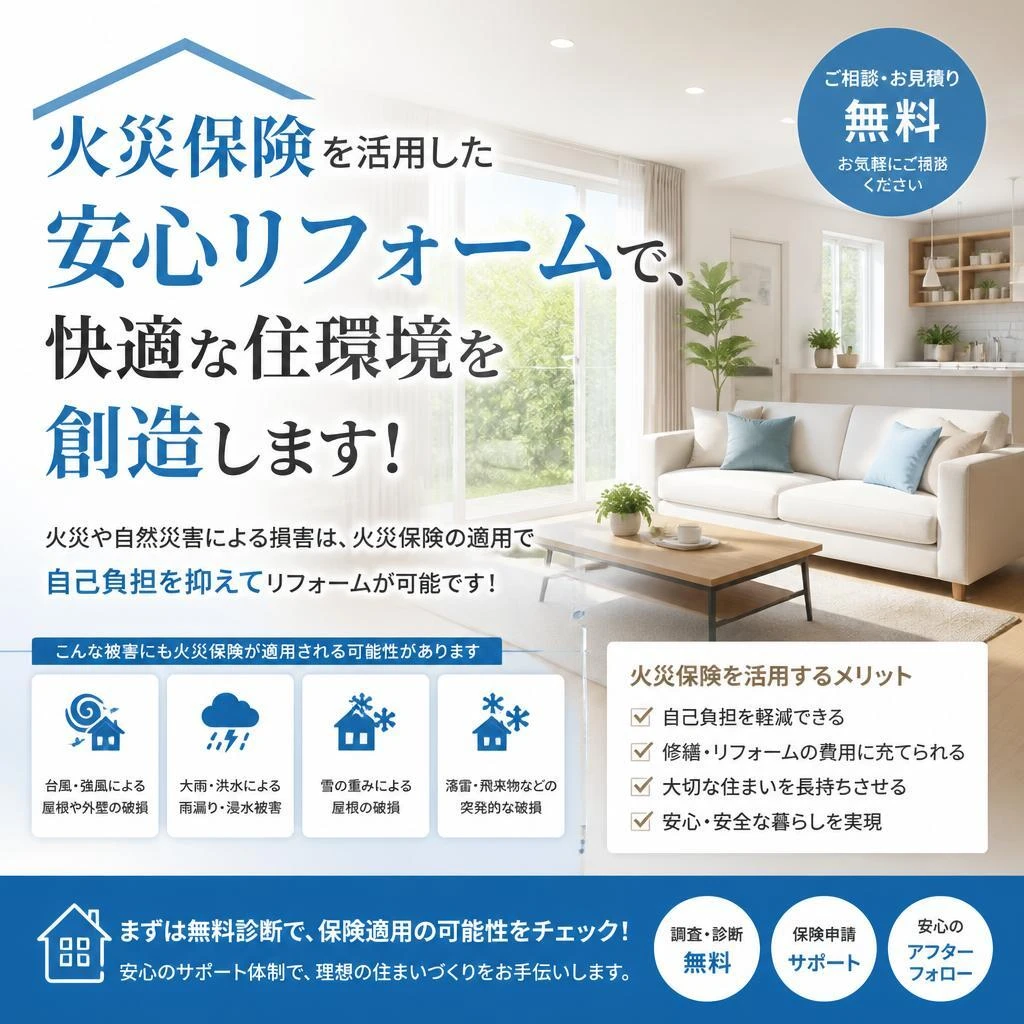 火災保険を活用した安心リフォームで、快適な住環境を創造します！