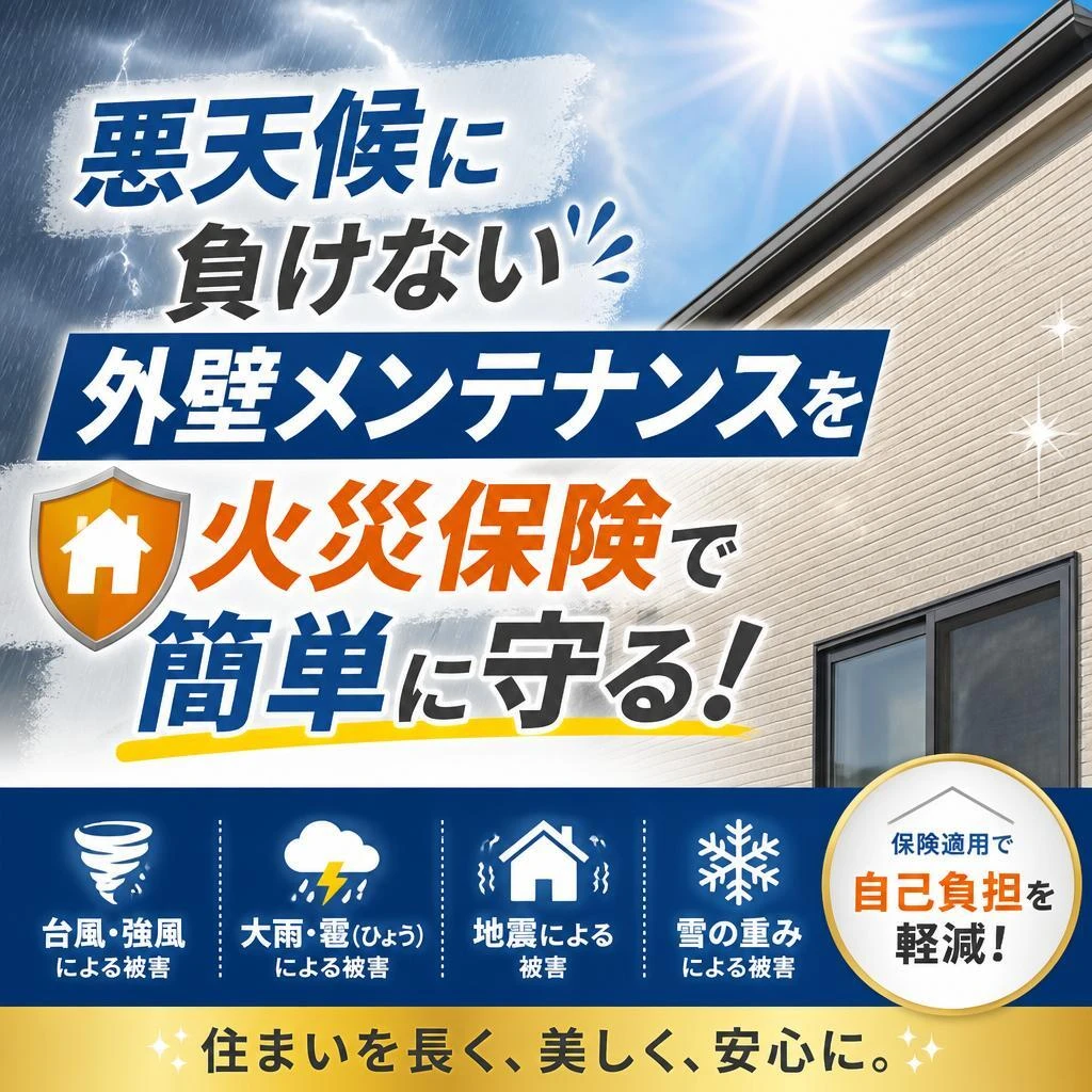悪天候に負けない外壁メンテナンスを、火災保険で簡単に守る！