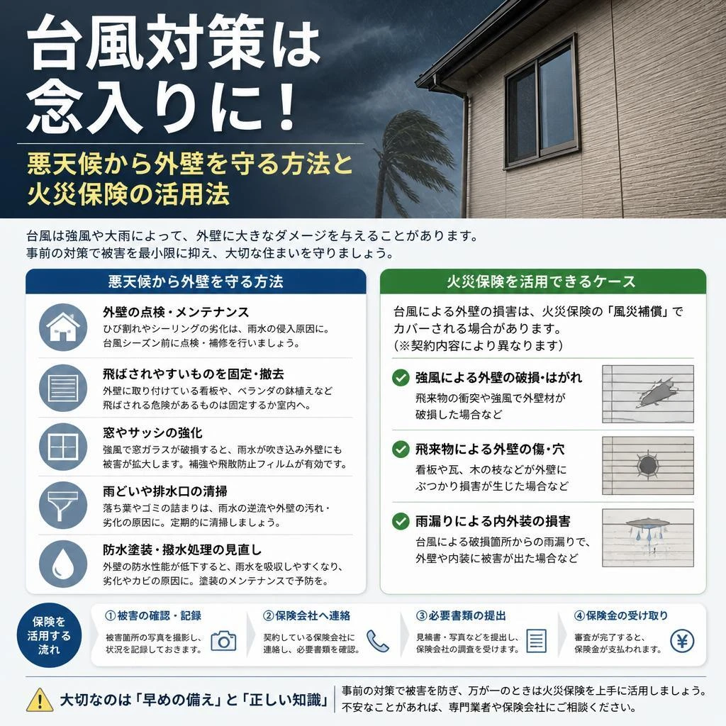 台風対策は念入りに！悪天候から外壁を守る方法と火災保険の活用法
