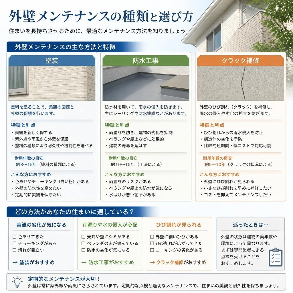 外壁メンテナンスの主な方法