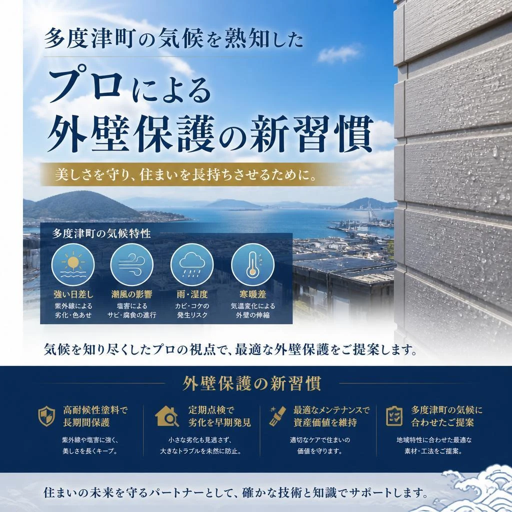多度津町の気候を熟知したプロによる外壁保護の新習慣