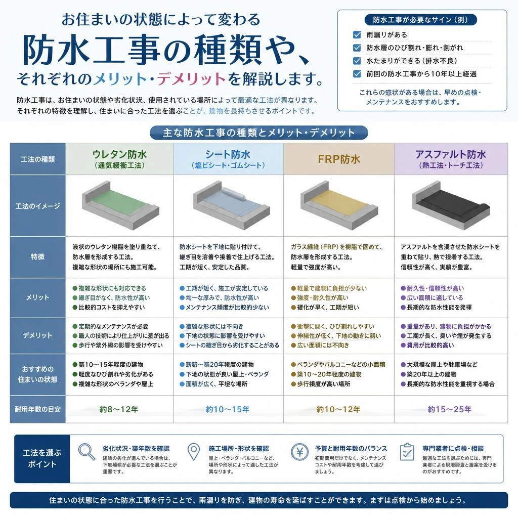 4. 防水工事の種類 - あなたのお住まいに合った選択