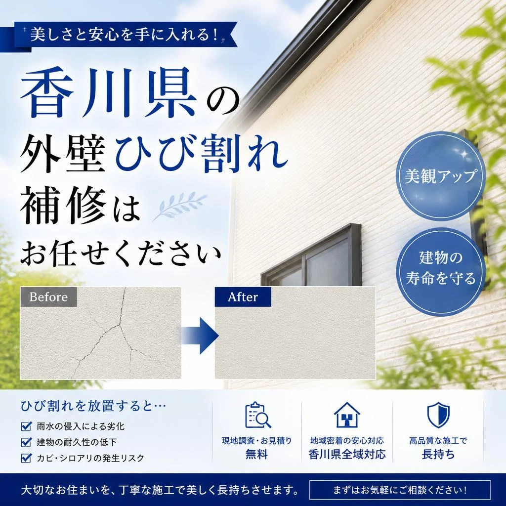 美しさと安心を手に入れる！香川県の外壁ひび割れ補修はお任せください